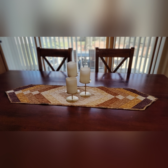 Golden Ember! NEW HANDMADE Quilted Table Runner -  12" X 46" - Picture 2 of 10